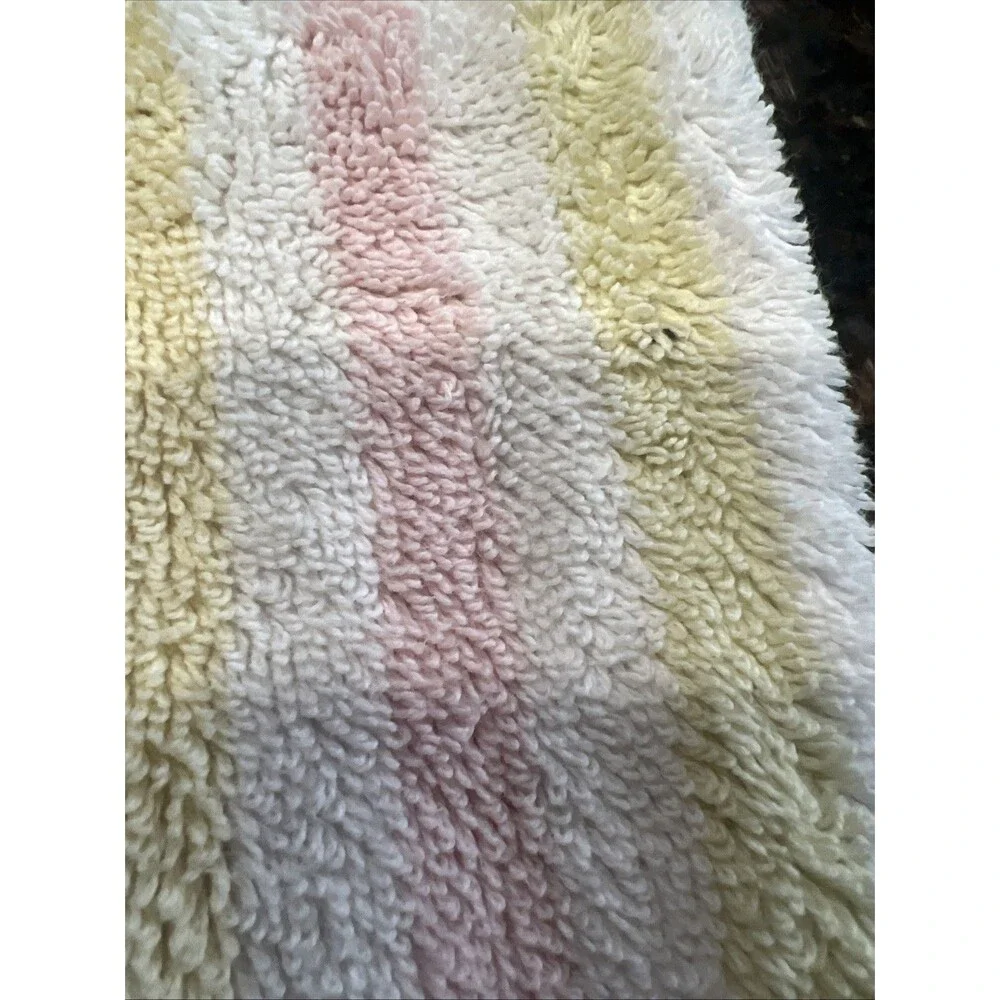Pastel Stripe Towels Vintage White Pink Green USA Cotton Set of 3 | 46x24 3/4